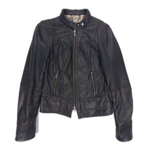 TED BAKER Leather Tailored Biker Jacket Old Money Clean Girl Minimal Moto Black